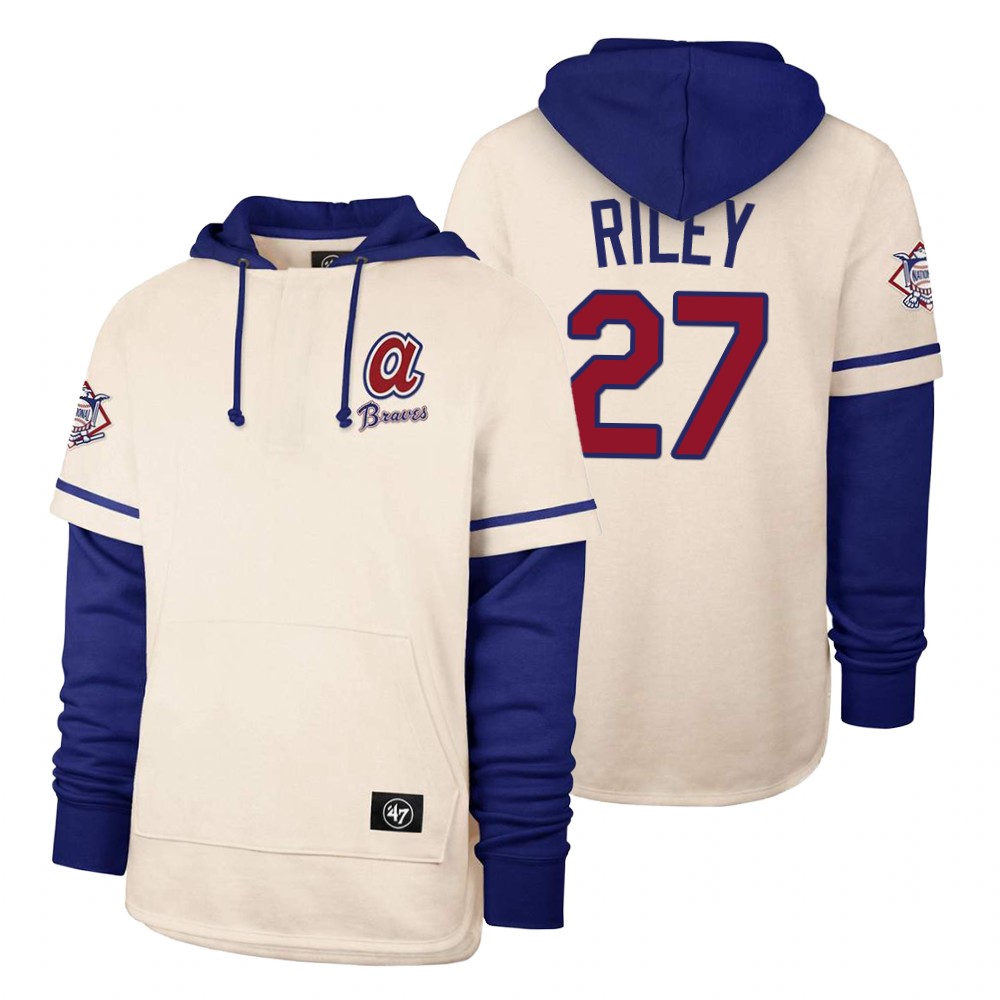 Men Atlanta Braves #27 Riley Cream 2021 Pullover Hoodie MLB Jersey